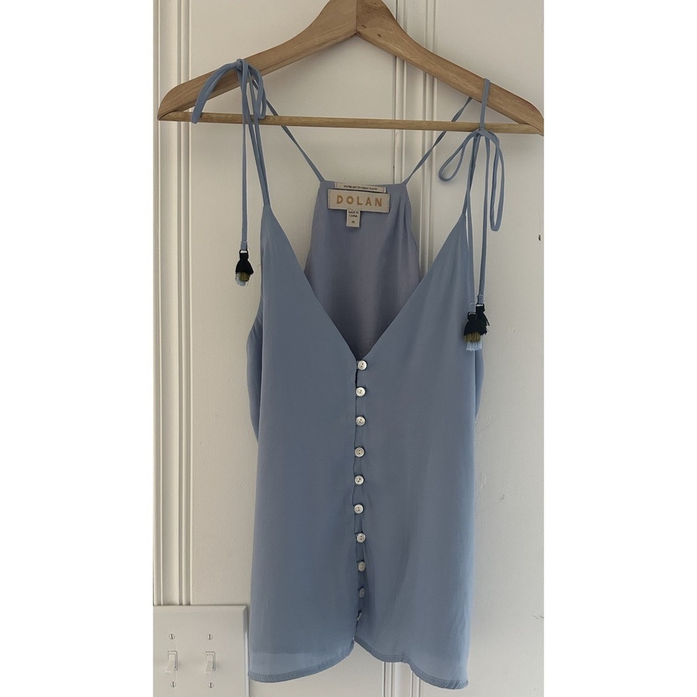 Dolan Blue Button Front Halter‎ Cami Top XS Tie Shoulder Tassel Boho